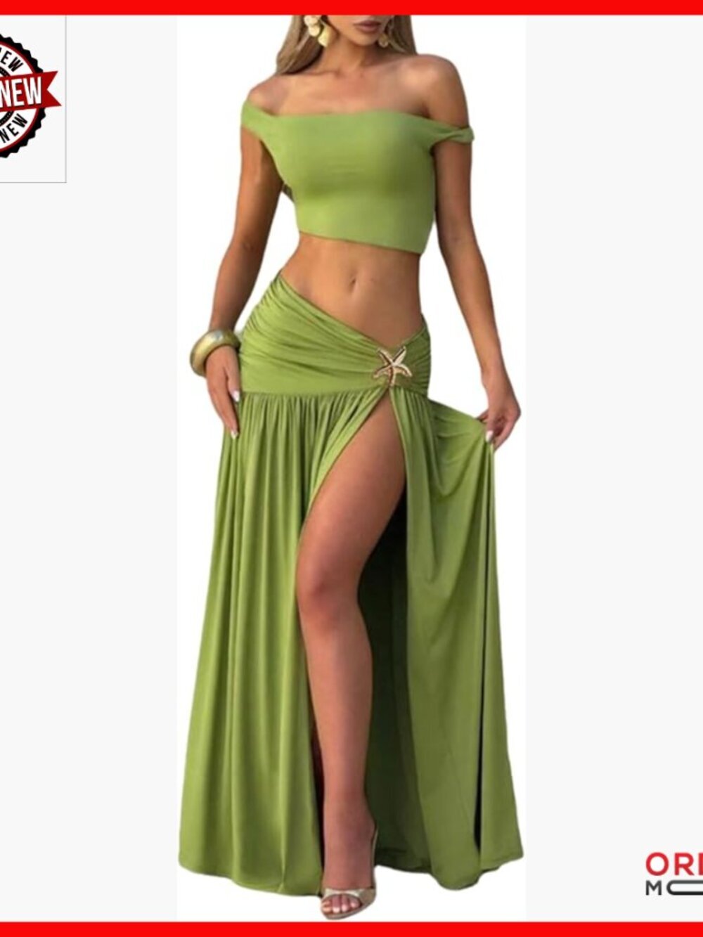 Polyester Maxi Skirt Set with Crop Top and Split Flowy Skirt for Vacation
